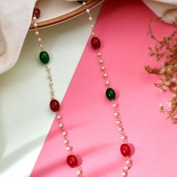 Sanjog Brass Gold-Plated Beaded Stone & Pearl Necklace Chain-16