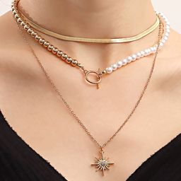 Yellow Chimes Gold Tone Pearl Bead Layered Charm Dainty Neckchain-40