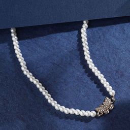 SOHI Gold-Plated Stones Studded Beads Beaded Butterfly Necklace-15