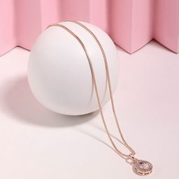 AMI Rose Gold-Plated Stone-Studded Oval Shaped-Charm Pendant With Chain-20