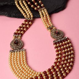 Sanjog Men Gold-Plated Beaded Brass Layered Statement Dulha Moti Mala Haar Groom Necklace-40