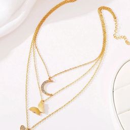 Jewels Galaxy Brass Gold-Plated Butterfly-Moon Layered Necklace-image-9