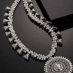 PANASH German Silver Oxidized Handcrafted Temple Necklace-30