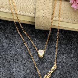 UNIVERSITY TRENDZ Gold-Plated Princess Name Letter Stone Studded Layered Necklace-image-6