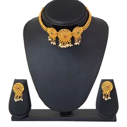 Shining Jewel - By Shivansh Gold-Plated Traditional Ethnic Choker Necklace Jewellery Set-picture-23