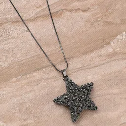 SOHI Silver-Plated Stone-Studded Star Shaped Pendant with Chain-17
