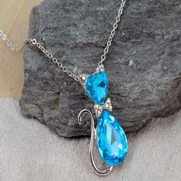 UNIVERSITY TRENDZ Silver-Plated Kitty Teardrop Cat Necklace-15