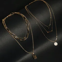 DressBerry Set Of 2 Gold-Plated Layered Necklaces-16