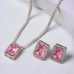 Jewels Galaxy Silver Plated Crystals Studded Jewellery Set-image-55