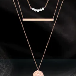 Peora Rose Gold-Plated Layered American Diamond Studded Necklace-18