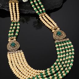 Sanjog Men Gold-Plated Beaded Brass Layered Statement Dulha Moti Mala Haar Groom Necklace-23