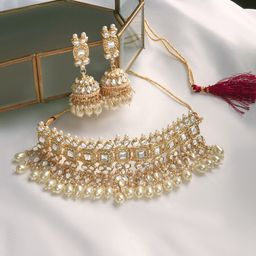 TEEJH Artificial Stones and Beads Choker Necklace With Earrings-15