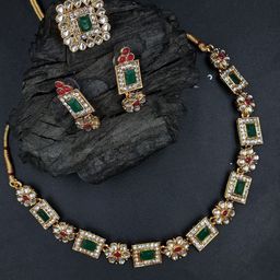 Anouk Gold-Plated Kundan-Studded Necklace With Earrings & With Finger Ring-98