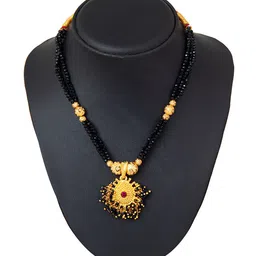 Shining Jewel - By Shivansh Gold-Toned & Black Brass Gold-Plated Mangalasutra-image-47