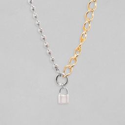 Rubans Voguish Gold & Rhodium Plated Cuban Chain With Lock Charm Necklace image 4