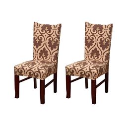 HOUSE OF QUIRK  Brown & Beige 2 Piece Printed Stretchable Chair Covers-45