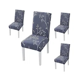HOUSE OF QUIRK Grey & White 4 Piece Printed Stretchable Chair Covers-44