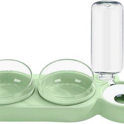 Dog & Cat Bowl Set of 3 Double Food Bowl for Wet and Dry Food with Water Bottle Polypropylene Pet Bowl & Bottle-27