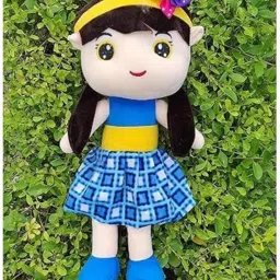 NewSoft Huggable Beautiful Attractive Stuffed Doll for Girls Blue Chek Dress - 35 cm-image-7