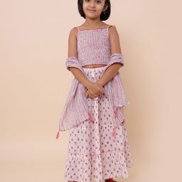 Sangria Girls Floral Printed Pure Cotton Lehenga Choli With Dupatta-42