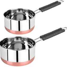 Pack of 2 Stainless Steel Steel Milk Pan Pot, Gas Stove Compatible Sauce Pan with Heat Proof Handle K1 Dinner Set-15