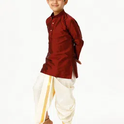 Ramraj Boys Maroon Regular Kurta with Dhoti Pants image 4