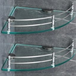9x9 Inch 2pcs Bewelled Transparent Sturdy Multiuse CORNER Glass Shelf Rack Shelf Glass Wall Shelf-image-45