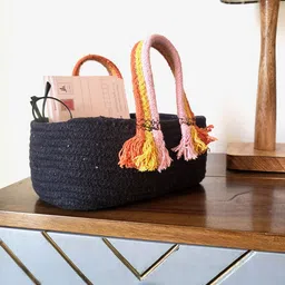 JASMEY HOMES Black Fabric Bohho Basket-image-13