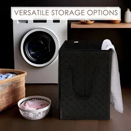 Kuber Industries Black Printed Durable Laundry Bag With Lid 7 handles image 5
