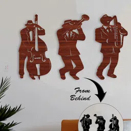 Art Street Black & Brown MDF Wooden Jazz Trio Silhouettes 2 In 1 Wall Decor-image-24