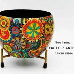 Multi Color Metal Pot (Red) Iron Flower Pot In Round Shape Garden Décor Plant Container Set-picture-35