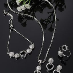 ZENEME Rhodium-Plated AD Studded Jewellery Set-image-38