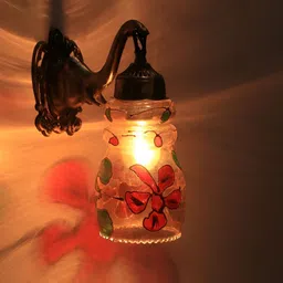 VAGalleryKing Gold Toned & Red Toned Printed Antique Elephant Design Glass Wall Lamp-picture-5