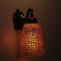 VAGalleryKing Whit & Gold Toned Printed Bell Shaped Elephant Design Glass Wall Lamp-image-71