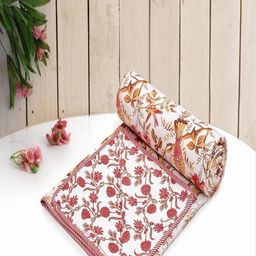 CHICERY White & Red Floral AC Room Cotton 210 GSM Double Bed Dohar-image-80