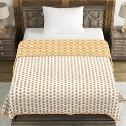 Aura Yellow & White Floral AC Room 150 GSM Single Bed Dohar-image-97
