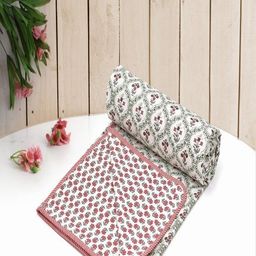 CHICERY White & Red Floral AC Room Cotton 210 GSM Single Bed Dohar-image-98