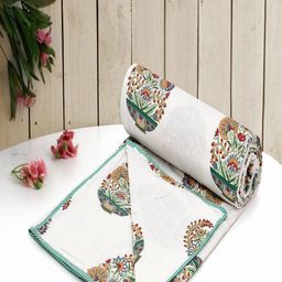 CHICERY White & Red Floral AC Room 210 GSM Cotton Single Bed Dohar-image-99
