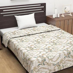 Divine Casa White & Brown Abstract AC Room 110 GSM Single Bed Dohar-image-30