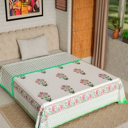 Jaipur Dohar Green & Off White Floral Cotton AC Room 150 GSM Single Bed Dohar-image-70