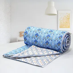 Aurave Blue & White Geometric Cotton AC Room 150 GSM Double Bed Dohar-picture-36