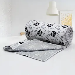Aurave Grey & Off White Floral AC Room 150 GSM Single Bed Dohar-23