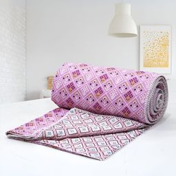 Aurave Pink & White Geometric Cotton AC Room 150 GSM Double Bed Dohar-image-88