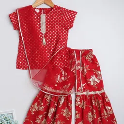 The Magic Wand Girls Ethnic Motifs Printed Regular Kurta With Sharara & Dupatta image 1