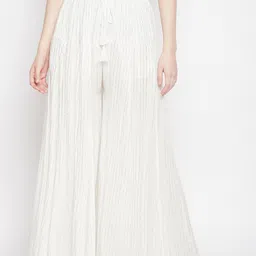 Clora Creation Women White Striped & Embellished Flared Palazzo-image-88
