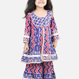 BownBee Girls Ethnic Motifs Printed Gotta Patti Pure Cotton Kurta with Sharara-image-72