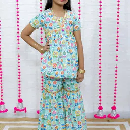 M'andy Girls Printed Regular Pure Cotton Kurta with Sharara-image-81