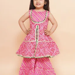 BAESD Girls Bandhani Printed Regular Pure Cotton Anarkali Kurti With Sharara-picture-24