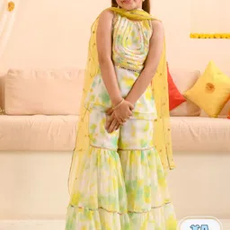 pspeaches Girls Dyed Regular Gotta Patti Kurta with Sharara & Dupatta-picture-30