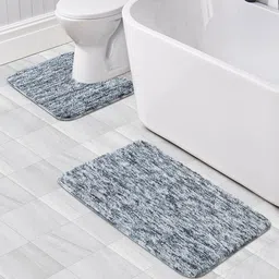 OBSESSIONS Set Of 2 Charcoal 1300 GSM Anti-Skid Bath Rug & Contour Mat-17